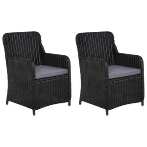 vidaXL Outdoor Chairs with Cushions 2 pcs Poly Rattan Black