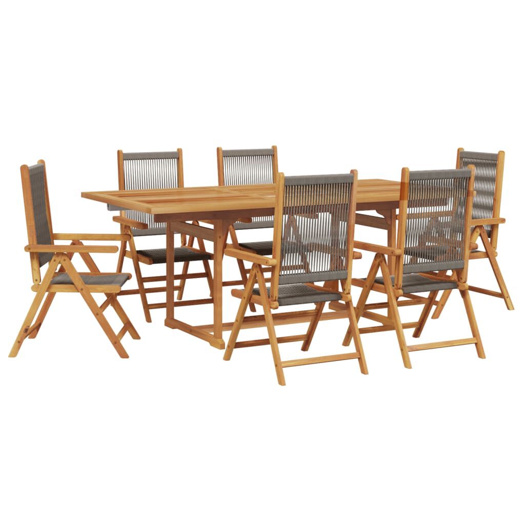 vidaXL 7 Piece Garden Dining Set Grey Polypropylene and Solid Wood