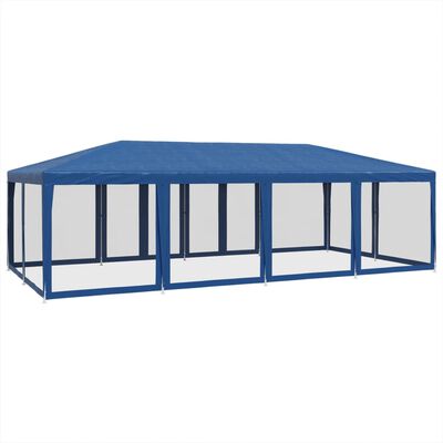 vidaXL Party Tent with 12 Mesh Sidewalls Blue 8x4 m HDPE