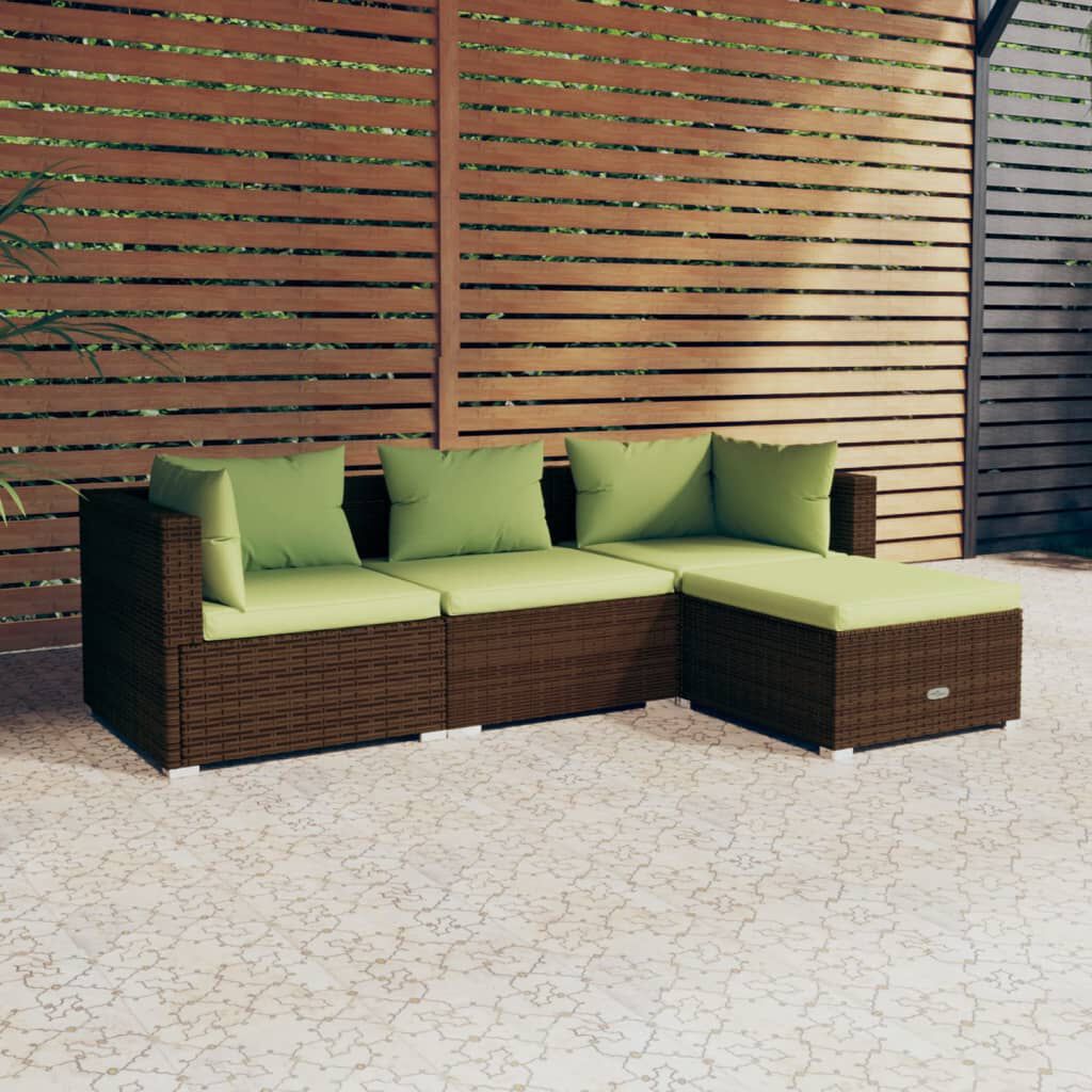 vidaXL 4 Piece Garden Lounge Set with Cushions Poly Rattan Brown