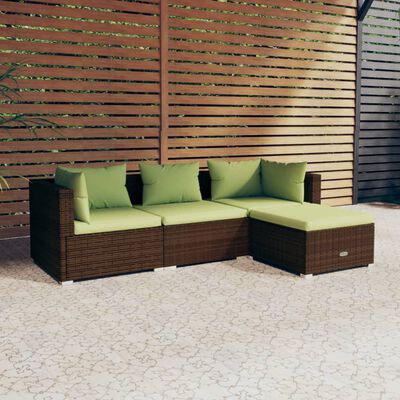 vidaXL 4 Piece Garden Lounge Set with Cushions Poly Rattan Brown, brown and green vidaXL 4 Piece Garden Lounge Set with Cushions Poly Rattan Brown