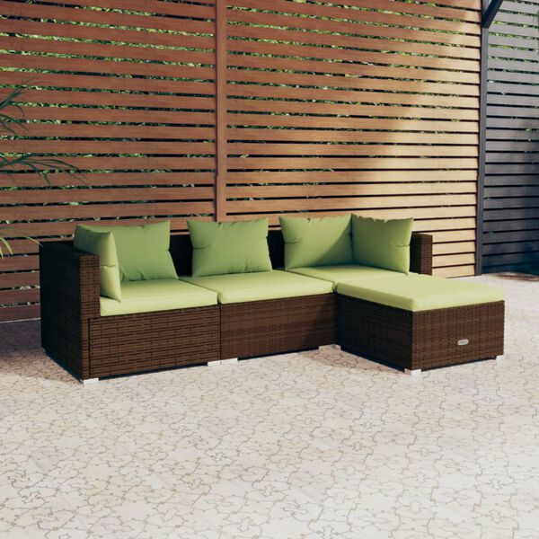 vidaXL 4 Piece Garden Lounge Set with Cushions Poly Rattan Brown