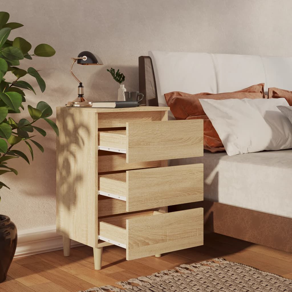 vidaXL Bed Cabinets & Solid Wood Legs 2 pcs Sonoma Oak 40x35x69 cm