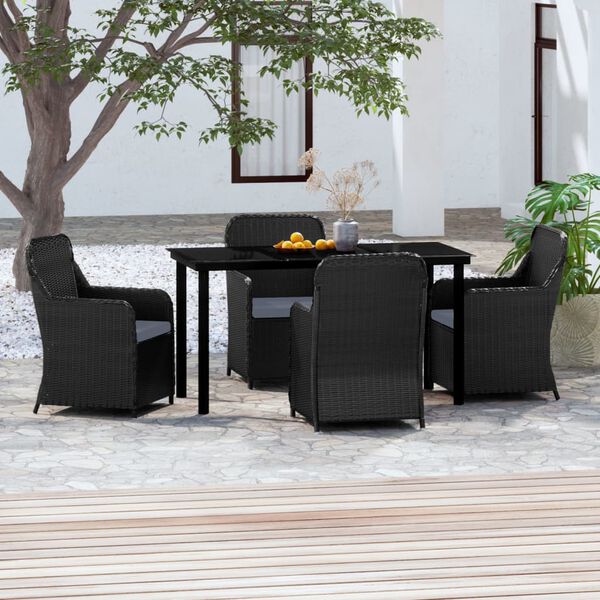 vidaXL 5 Piece Garden Dining Set with Cushions Black