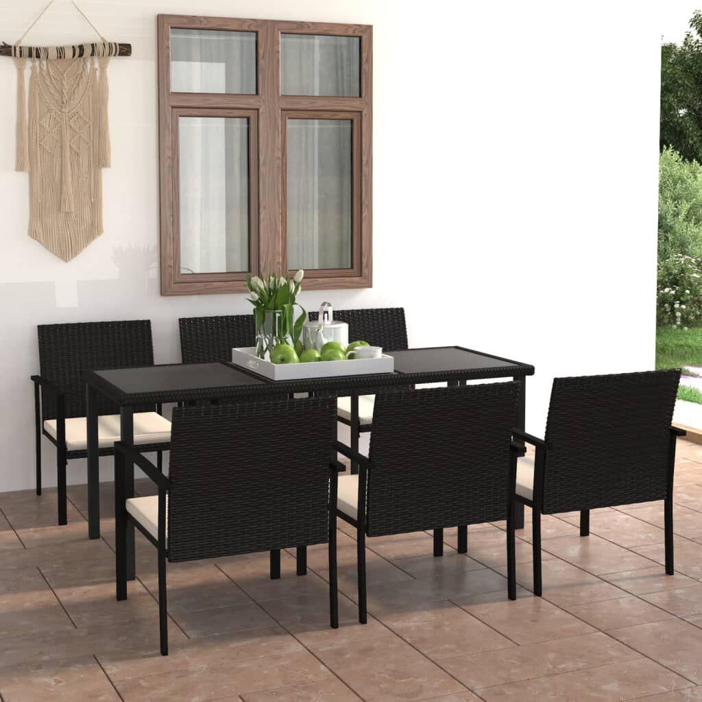 vidaXL 7 Piece Garden Dining Set Poly Rattan Black