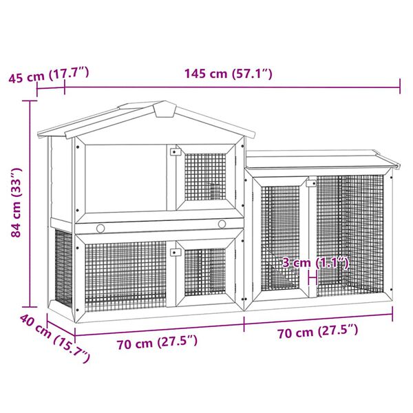 vidaXL Outdoor Large Rabbit Hutch Grey and White 145 x 45 x 84 Wood