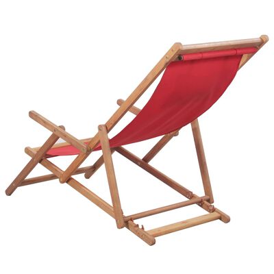 vidaXL Folding Beach Chair Fabric and Wooden Frame Red, red vidaXL Folding Beach Chair Fabric and Wooden Frame Red