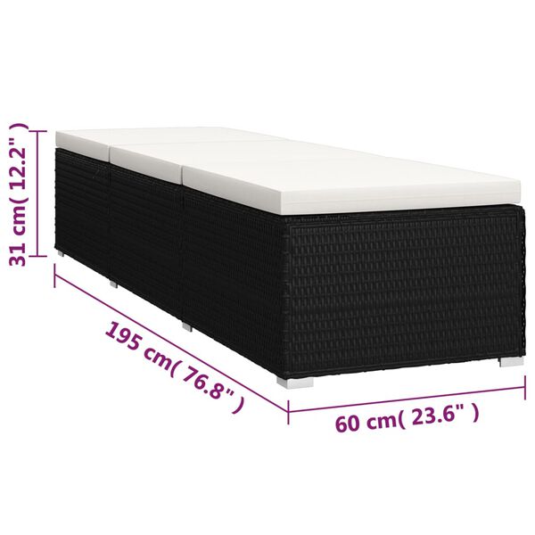 vidaXL Sun Lounger with Cushion and Tea Table Poly Rattan Cream White