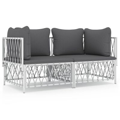 vidaXL 2 Piece Garden Lounge Set with Cushions White Steel, white vidaXL 2 Piece Garden Lounge Set with Cushions White Steel