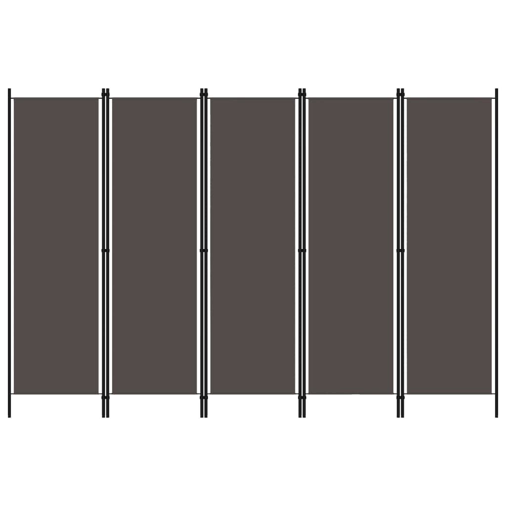 vidaXL 5-Panel Room Divider Anthracite 250x180 cm