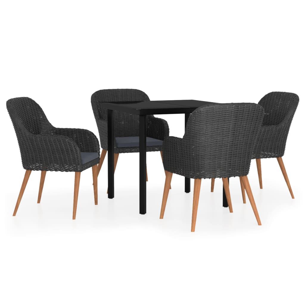 vidaXL 5 Piece Garden Dining Set with Cushions Black