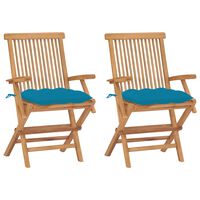 vidaXL Garden Chairs with Light Blue Cushions 2 pcs Solid Teak Wood, light blue vidaXL Garden Chairs with Light Blue Cushions 2 pcs Solid Teak Wood