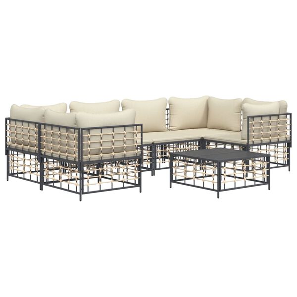 vidaXL 7 Piece Garden Lounge Set with Cushions Anthracite Poly Rattan