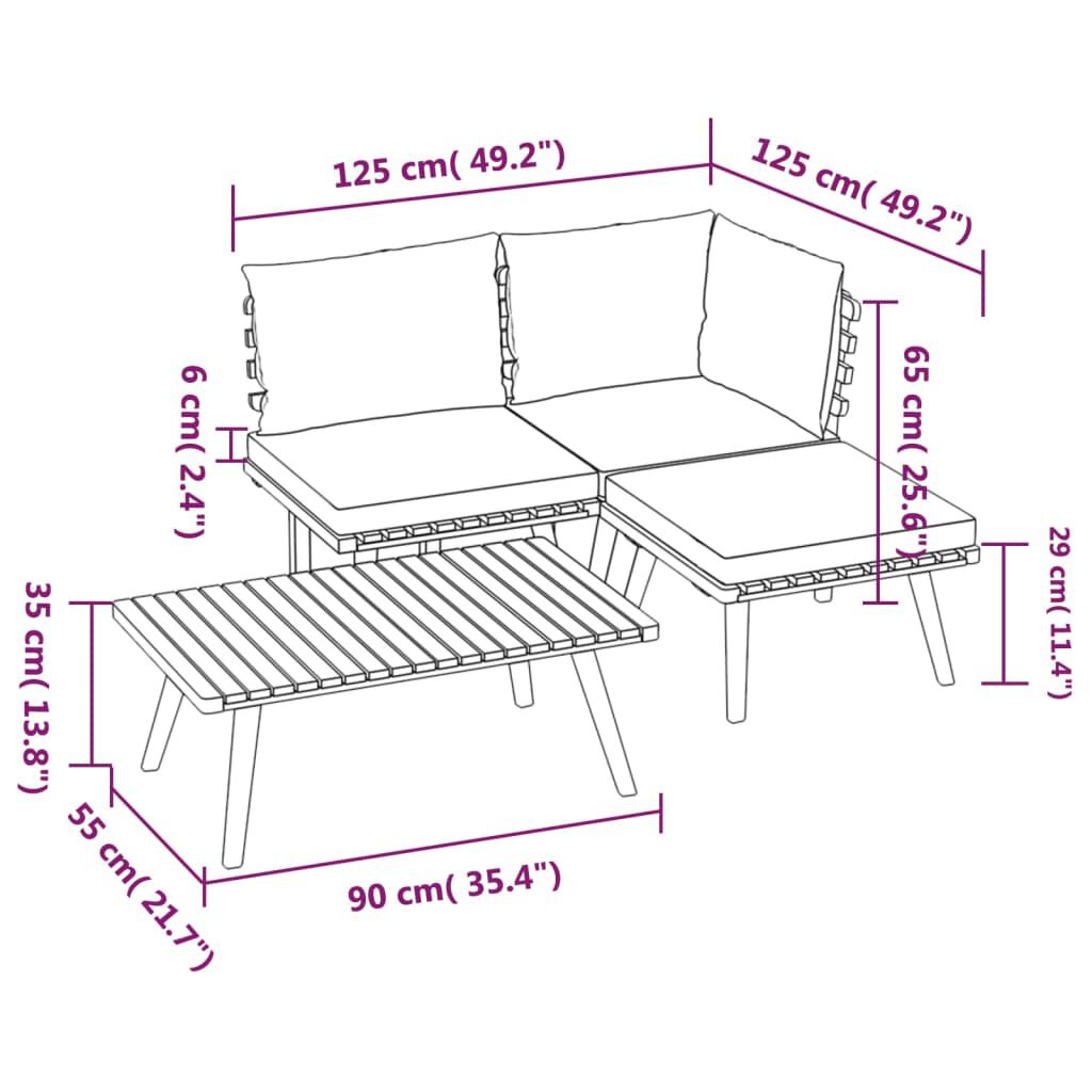 vidaXL 4 Piece Garden Lounge Set with Cushions Solid Wood Acacia