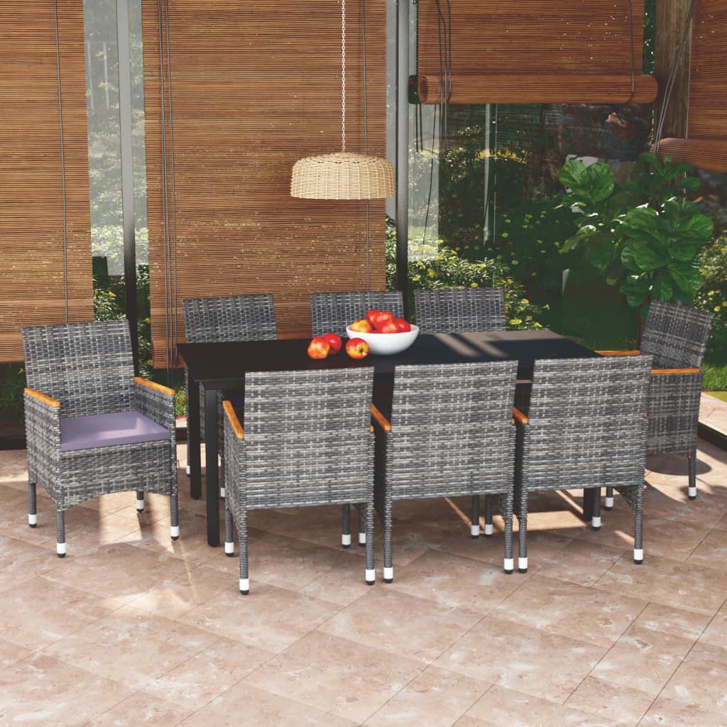 vidaXL 9 Piece Garden Dining Set with Cushions Poly Rattan Grey