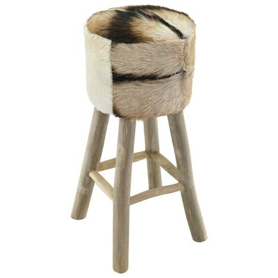 vidaXL Bar Stool Goatskin Leather and Solid Teak Wood,  vidaXL Bar Stool Goatskin Leather and Solid Teak Wood