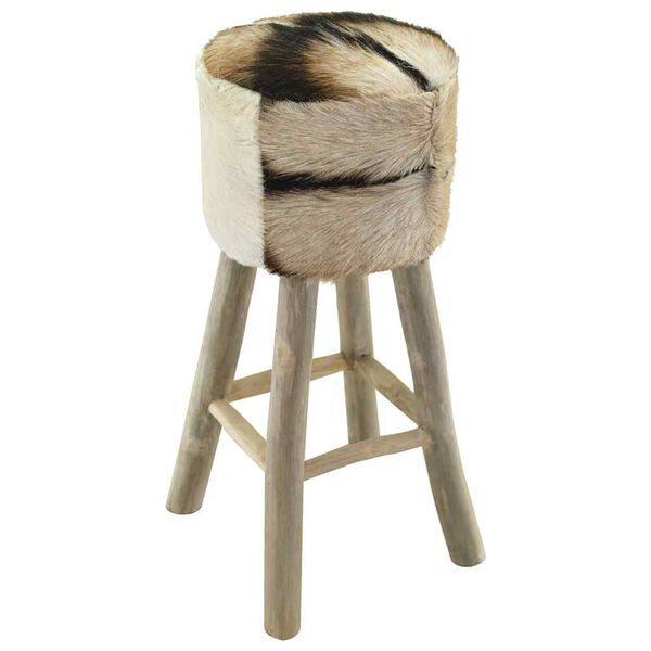 vidaXL Bar Stool Goatskin Leather and Solid Teak Wood