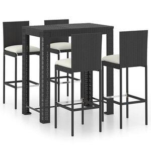 vidaXL 5 Piece Outdoor Bar Set with Cushions Poly Rattan Black