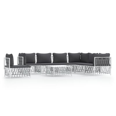 vidaXL 8 Piece Garden Lounge Set with Cushions White Steel, white vidaXL 8 Piece Garden Lounge Set with Cushions White Steel