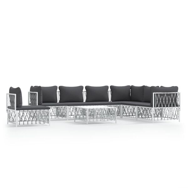 vidaXL 8 Piece Garden Lounge Set with Cushions White Steel