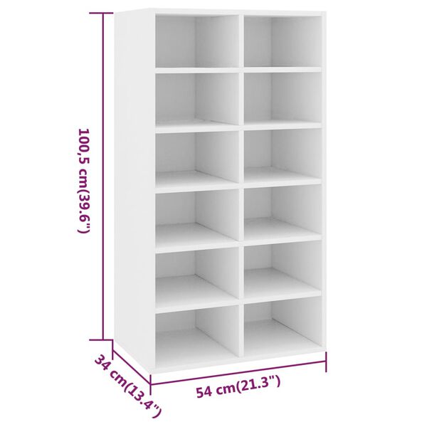 vidaXL Shoe Rack White 54x34x100.5 cm Engineered Wood
