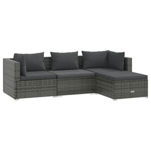 vidaXL 4 Piece Garden Lounge Set with Cushions Poly Rattan Grey