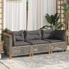 vidaXL Garden Sofa with Cushions 3-Seater Grey Poly Rattan