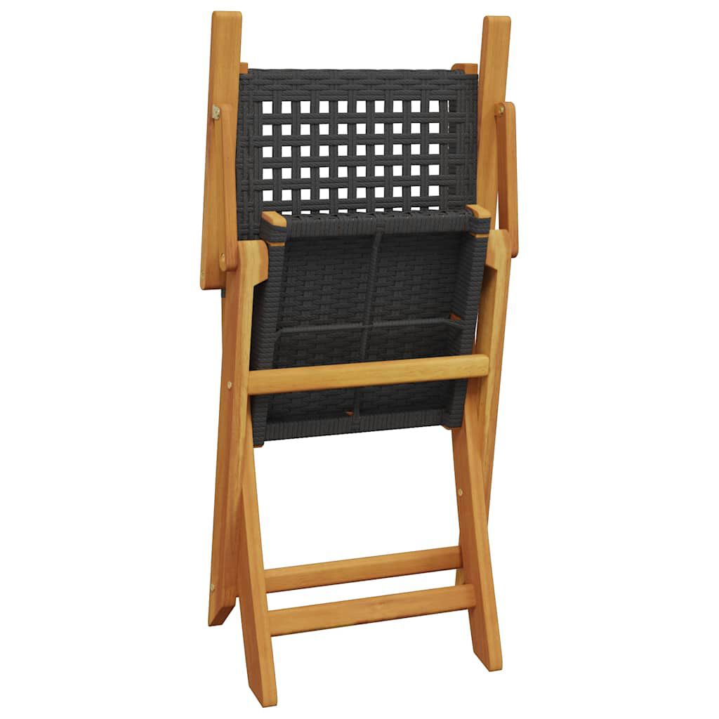 vidaXL Folding Garden Chairs 6 pcs Black Poly Rattan and Solid Wood