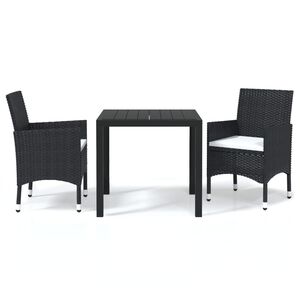 vidaXL 3 Piece Garden Dining Set with Cushions Poly Rattan Black