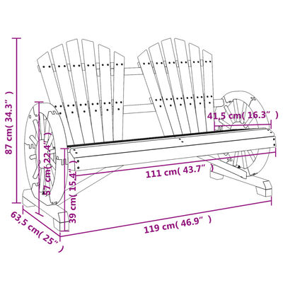 vidaXL Garden Adirondack Chair 2-Seater Solid Wood Fir