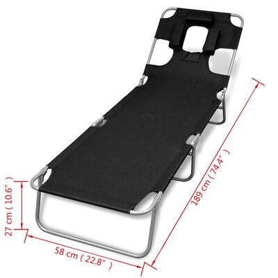 vidaXL Folding Sun Lounger with Head Cushion Powder-coated Steel Black, black vidaXL Folding Sun Lounger with Head Cushion Powder-coated Steel Black