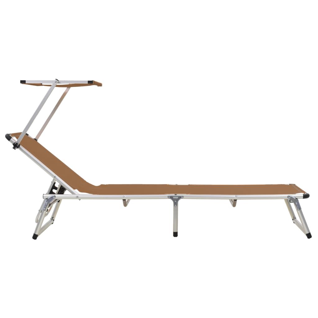 vidaXL Folding Sun Lounger with Roof Aluminium and Textilene Brown