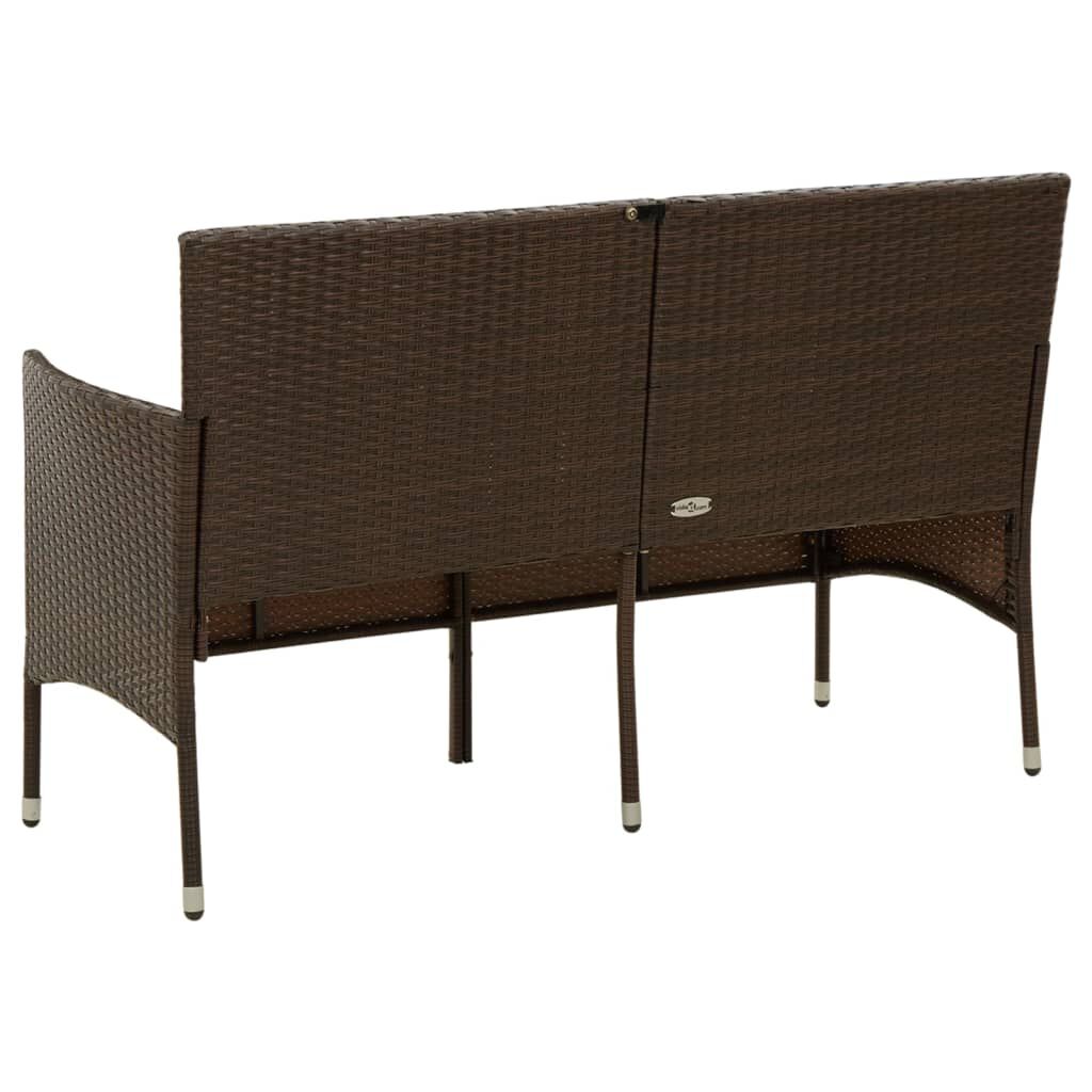 vidaXL 3-Seater Garden Sofa with Cushion Brown Poly Rattan