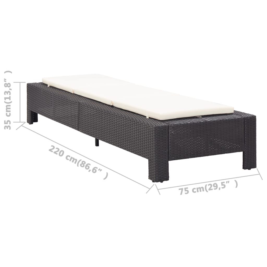 vidaXL Sunbed with Cushion Black Poly Rattan