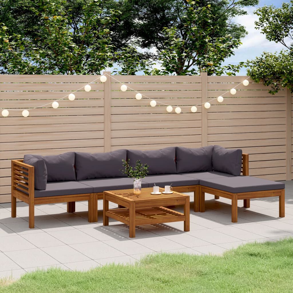 vidaXL 6 Piece Garden Lounge Set with Cushion Solid Acacia Wood