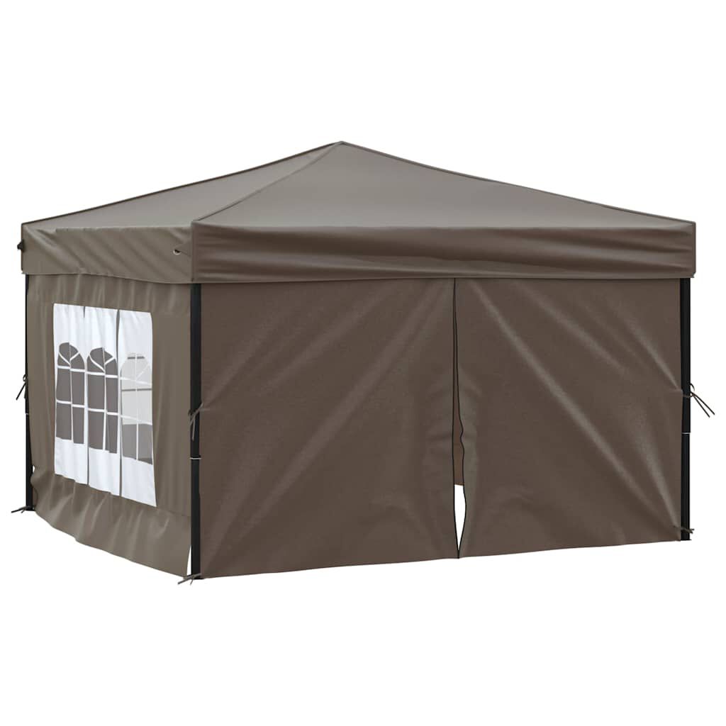 vidaXL Folding Party Tent with Sidewalls Taupe 3x3 m