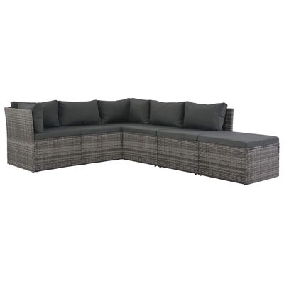 vidaXL 4 Piece Garden Lounge Set with Cushions Poly Rattan Grey, grey vidaXL 4 Piece Garden Lounge Set with Cushions Poly Rattan Grey