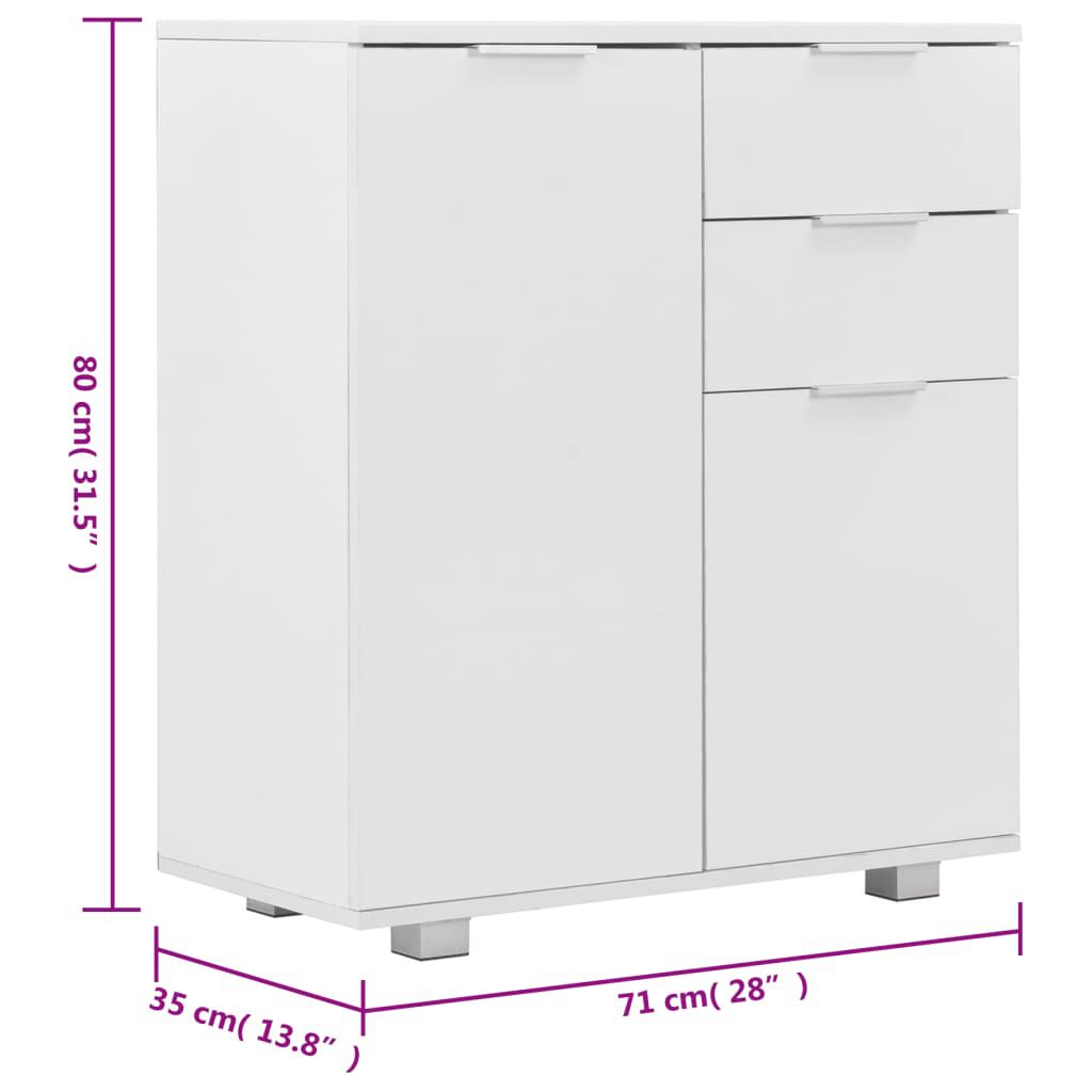 vidaXL Sideboard High Gloss White 71x35x80 cm Engineered Wood