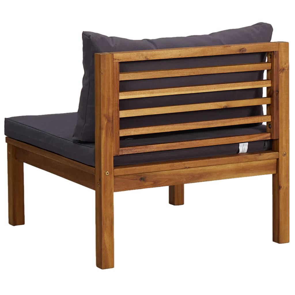 vidaXL Sectional Middle Sofa with Dark Grey Cushions Solid Acacia Wood