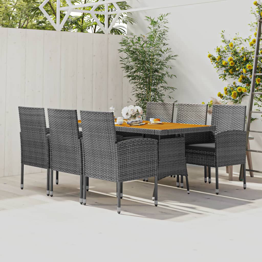 vidaXL 7 Piece Outdoor Dining Set Poly Rattan Grey