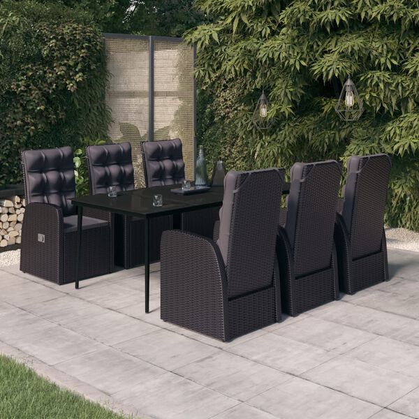vidaXL 7 Piece Garden Dining Set with Cushions Black