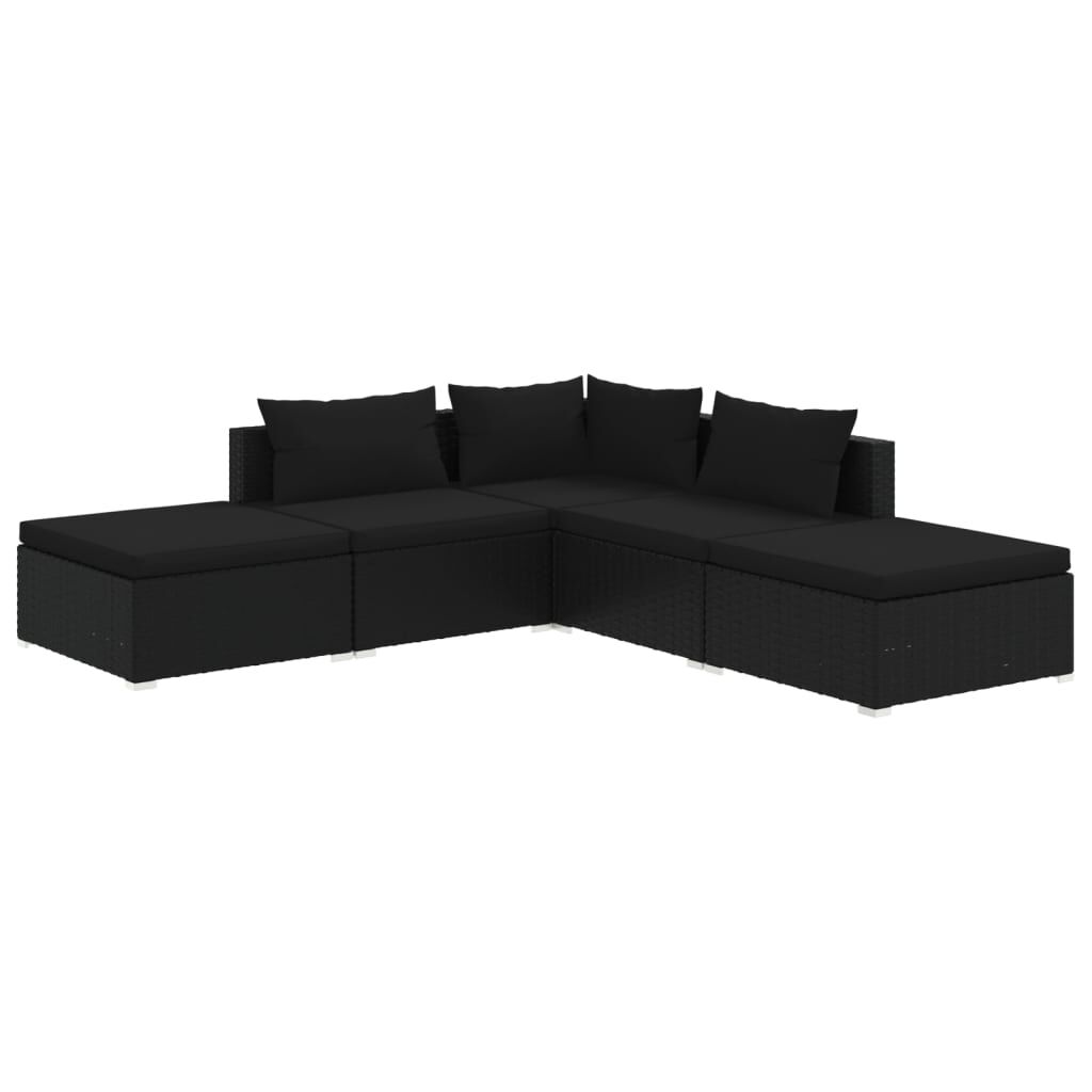 vidaXL 5 Piece Garden Lounge Set with Cushions Poly Rattan Black