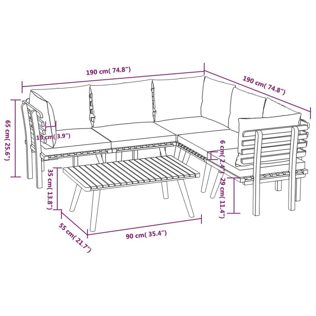 vidaXL 6 Piece Garden Lounge Set with Cushions Solid Wood Acacia