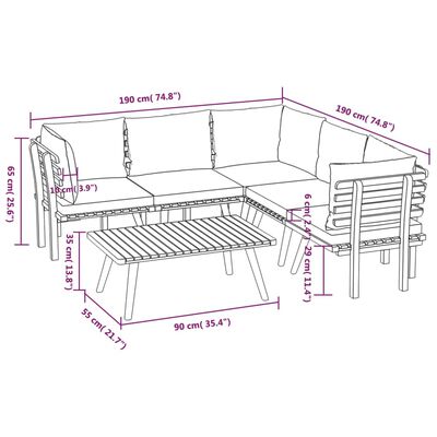 vidaXL 6 Piece Garden Lounge Set with Cushions Solid Wood Acacia,  vidaXL 6 Piece Garden Lounge Set with Cushions Solid Wood Acacia