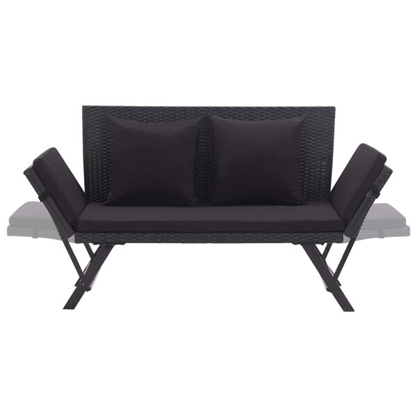 vidaXL Garden Bench with Cushions 176 cm Black Poly Rattan