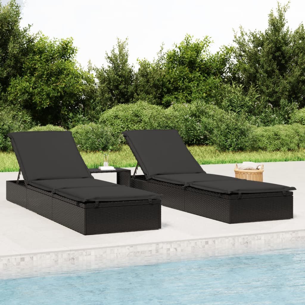 vidaXL Sunbed with Cushion Black 201x55x62 cm Poly Rattan vidaXL.sa