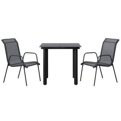 vidaXL 3 Piece Garden Dining Set Black Steel and Textilene,  vidaXL 3 Piece Garden Dining Set Black Steel and Textilene