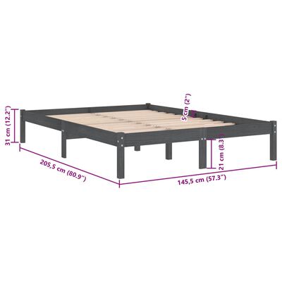 vidaXL Bed Frame without Mattress Grey Solid Wood 140x200 cm