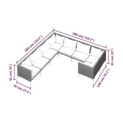 vidaXL 8 Piece Garden Lounge Set with Cushions Poly Rattan Dark Grey,  vidaXL 8 Piece Garden Lounge Set with Cushions Poly Rattan Dark Grey