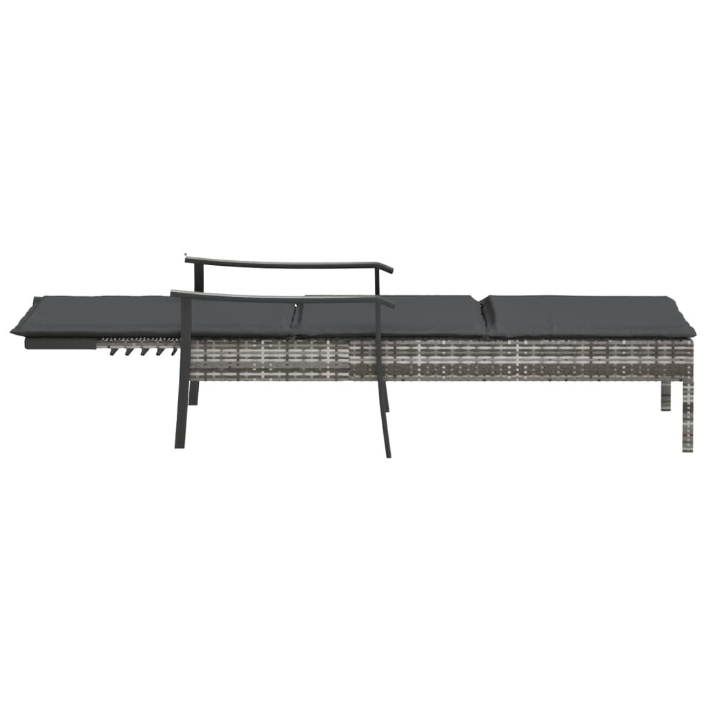 vidaXL Sun Lounger with Cushion Grey Poly Rattan